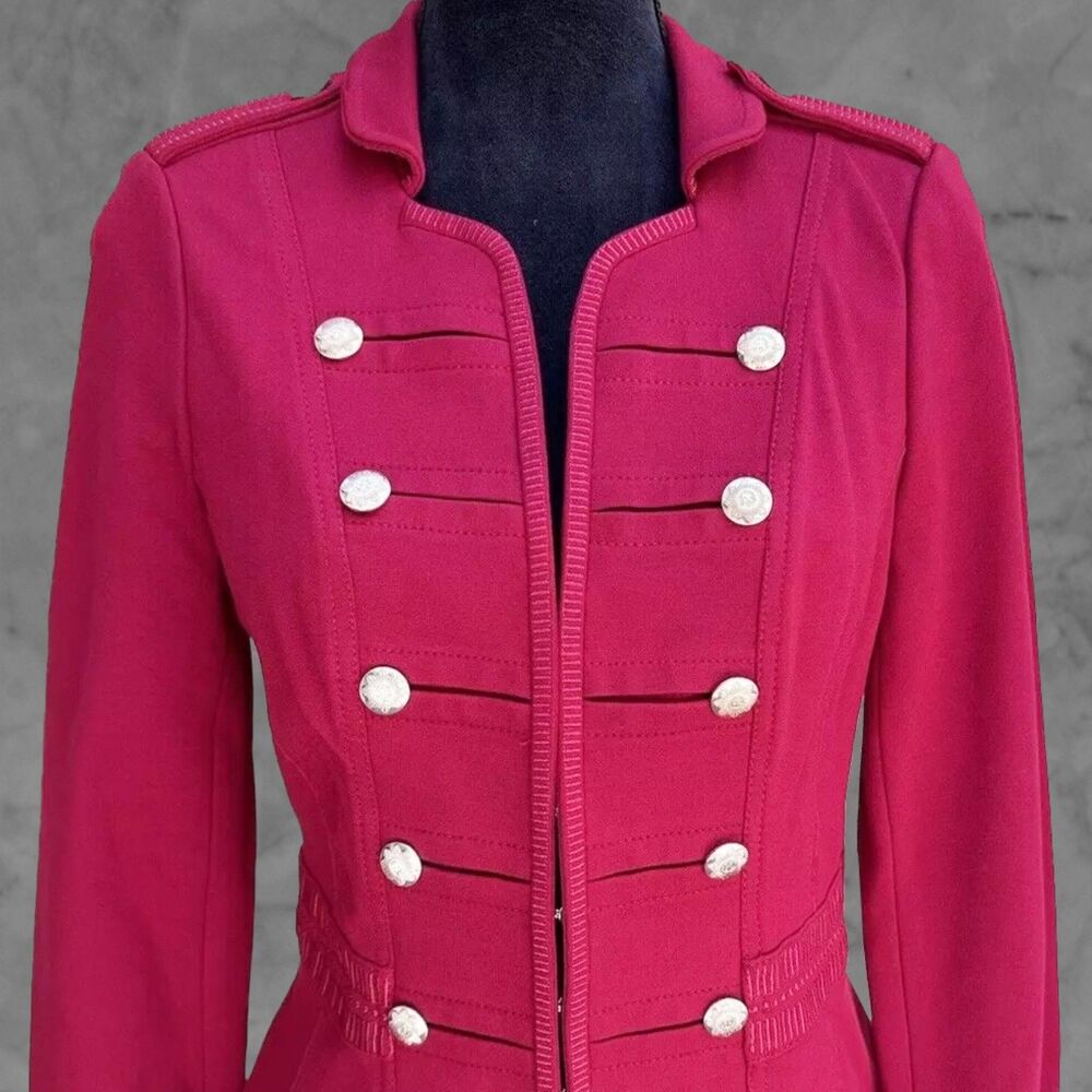 Red Military Jacket Womens 10 Structured Peplum Button White House Black Market - Picture 2 of 13